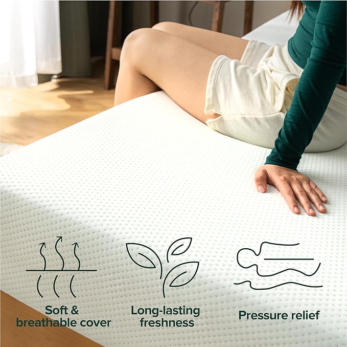 ZINUS 8 Inch Short Queen Green Tea Memory Foam Mattress [New Version], Fiberglass free, Medium Firm Feel, Zoned Pressure Relief, Certified Safe Foams & Fabric, Mattress in A Box