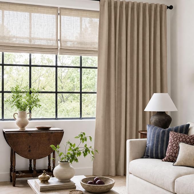 Linen Textured Blackout Sliding Door Curtains 90 Inches Long, Copper Brown | - Image 6