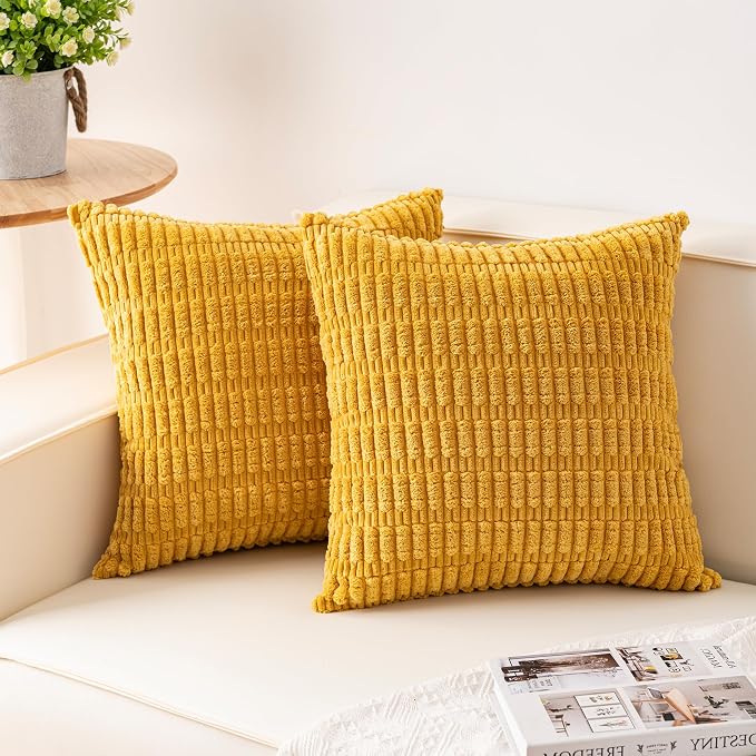 Aegero Pack of 2 Corduroy Decorative Throw Pillow Covers 22x22 Inch by Unknown