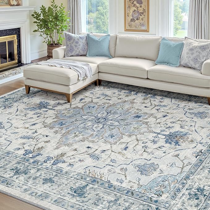 RELEANY Washable Area Rug, Water Repellent, Pet Friendly, Vintage Floral Boho - Image 2