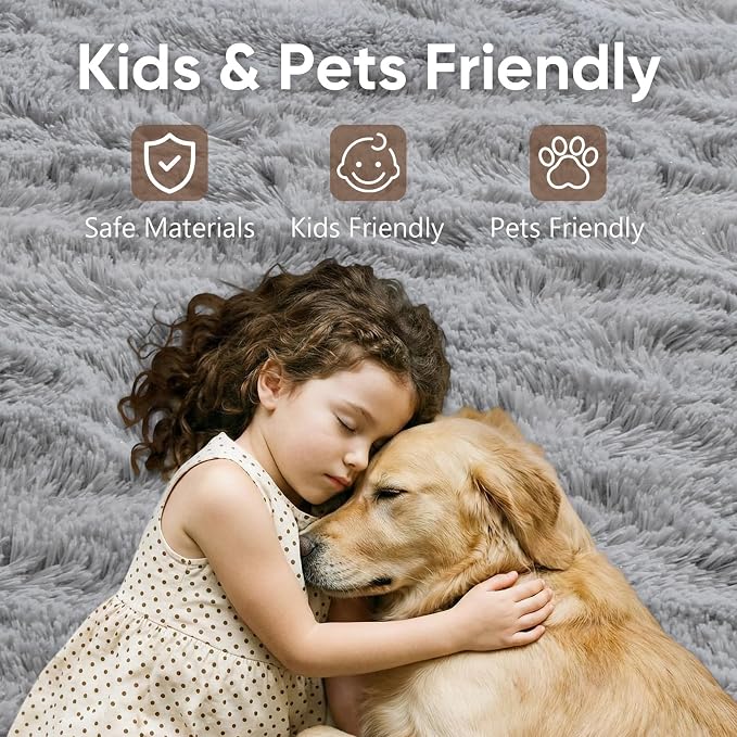 5'3''x7'5'' Grey Fluffy Soft Area Rug Non-Slip - Image 7