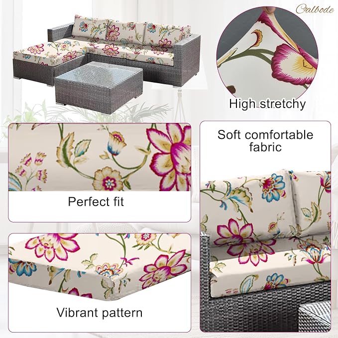 CALBODE 12pcs Single Seat Floral Print Outdoor Sofa Cover, Waterproof Elastic - Image 3