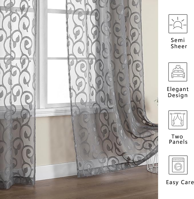 Furman Sheer Curtains Tiers 36 inch Length, Lightweight Soft Airy Solid Grey - Image 6