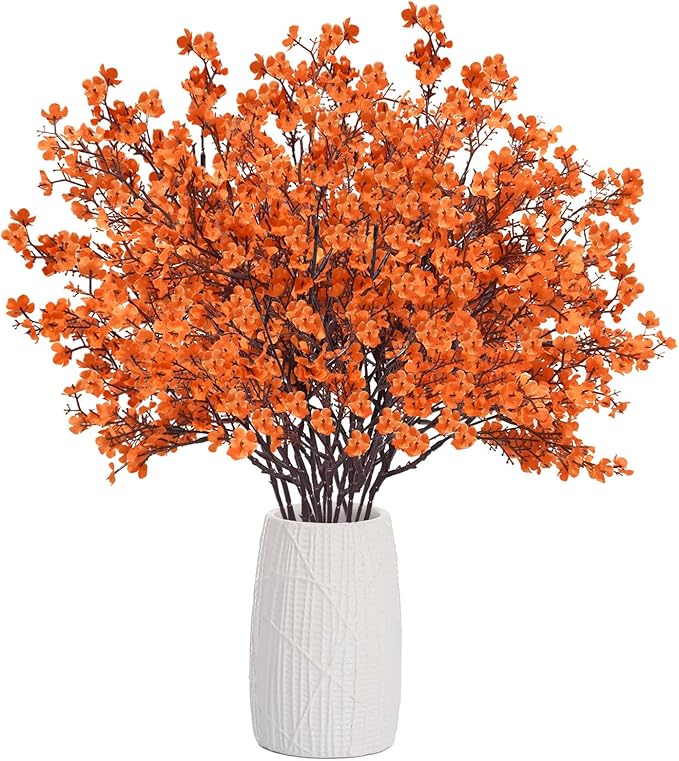 Uieke 6Pcs Artificial Fall Flowers Babys Breath Flower Bulk Fake Orange Silk Flowers Artificial Gypsophila Bouquet Floral for Home Festival Wedding Party Décor