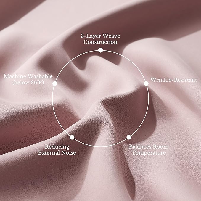 NICETOWN 100% Blackout Window Curtain Panels 84" Long, Blush Pink, 2 Pieces - Image 5