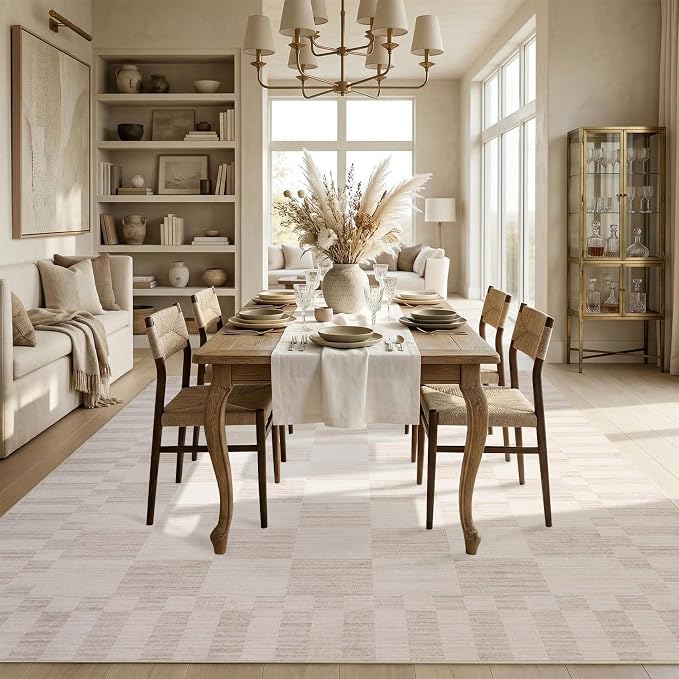 GarveeHome Beige Checkered Rug 5x7 Area Rugs Washable Checkerbroad 5x7 Rug | - Image 4