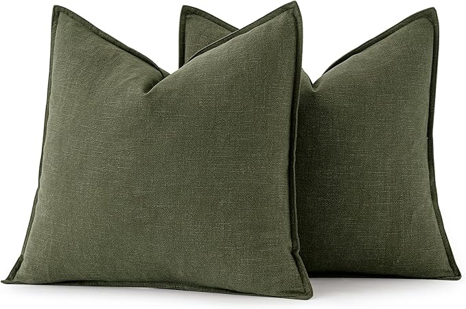 MIULEE Decorative Linen Euro Sham Pillow Covers 24x24 Dark Olive Green | Boho - Image 6