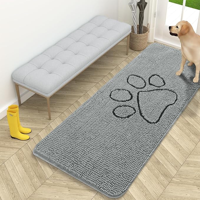 OLANLY Dog Door Mat for Muddy Paws 59x24, Paw Print Design Chenille Mud Mat | by OLANLY