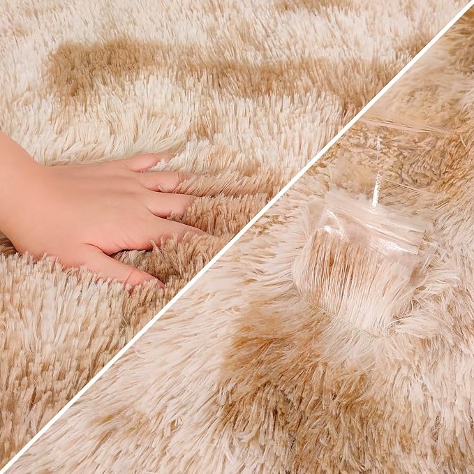 Super Soft Fluffy Living Room Area Rugs 2x8 ft Tie-Dyed Beige Shaggy Furry - Image 6