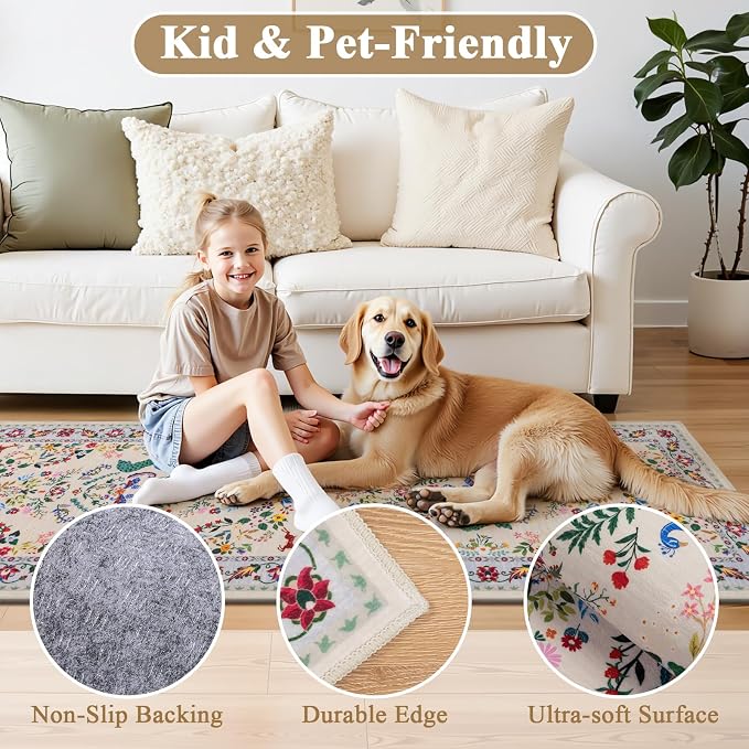 HEBE Hallway Runner Rug 2'x6', Washable Non Slip Kitchen Rug Runner | Soft Boho - Image 3