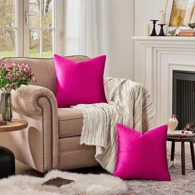 GIGIZAZA Hot Pink Velvet Pillow Covers 26x26 Decorative Pillows Pack of 2 | - Image 6