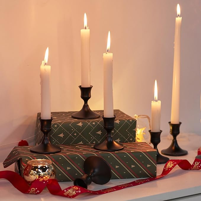 Black Taper Candle Holder, Candlestick Holders, Vintage Metal for Table Centerpieces Wedding Decor (Matte Black, 4 Pcs)