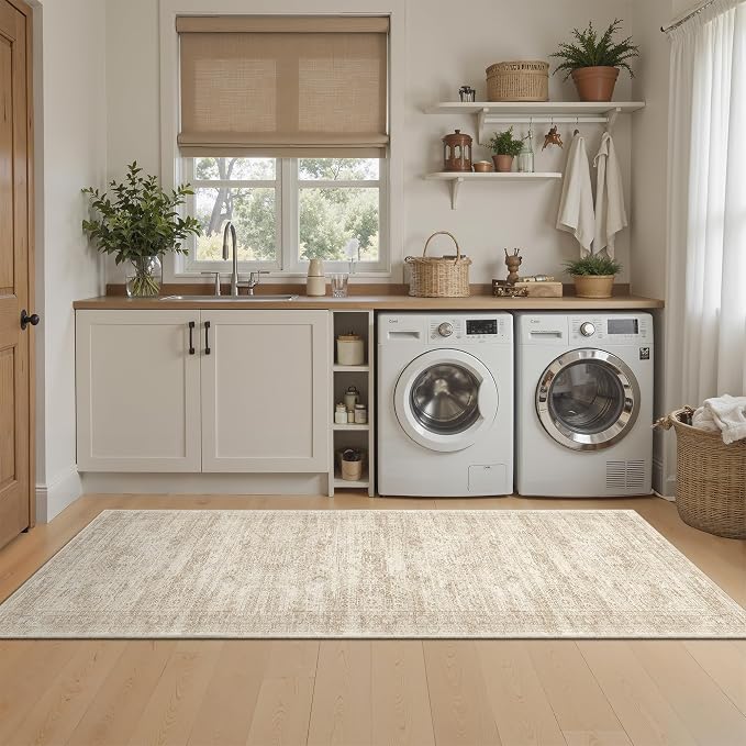 Soalmost Runner Rug 2x6 Washable Kitchen Hallway Runners Non-Slip Beige | Soft - Image 4