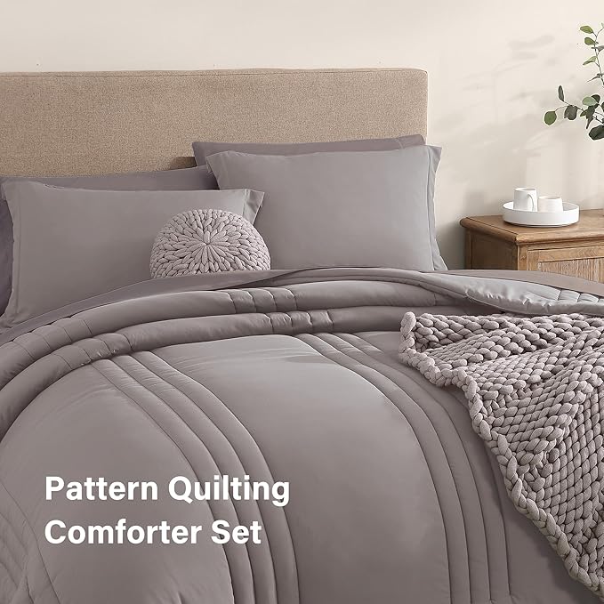Monbix Queen Comforter Set - 7 Pieces Cloud Purple Bed in a Bag Queen Bedding Sets with Comforters, All Seasons Down Alternative Comforter Bed Set with Sheets, Pillowcases & Shams