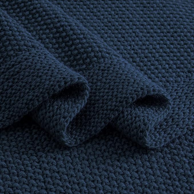 CozeCube Navy Blue Seed Stitch Throw Blanket 50"x60", Farmhouse Decor | Blanket - Image 8