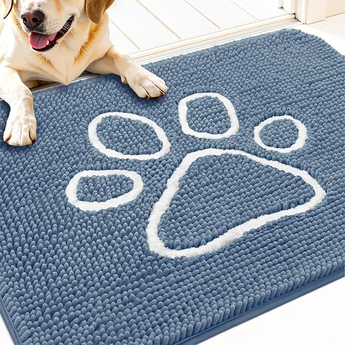 OLANLY Dog Door Mat for Muddy Paws 32x20, Paw Print Design Chenille Mud Mat | by OLANLY
