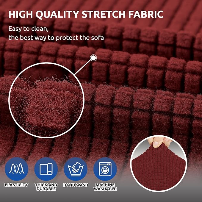 Stretch Loveseat Couch Cover, 2 Cushion Couch Slipcover, Dark Red | 1-Piece - Image 5
