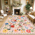 PLHXFR Area Rug 10x12 Living Room: Floral Washable Boho Soft Carpet Beige | by PLHXFRSoftAreaRugs