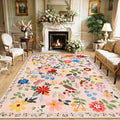 PLHXFR Area Rug 10x14 Living Room: Floral Washable Boho Soft Carpet Beige | by PLHXFRSoftAreaRugs