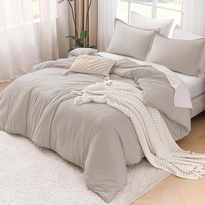 Litanika Comforters Super King Size Linen, 3 Pieces Lightweight Solid Bedding Set & Collections, All Season Fluffy Bed Set (120x120In Comforter & 2 Pillowcases)