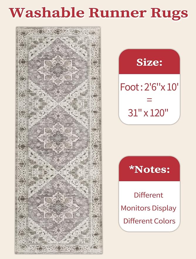 SERISSA 2'6"x10' Washable Non Slip Boho Runner Rug - Image 2