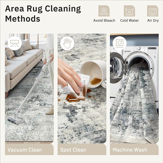 Soalmost Abstract Area Rug 6x9 for Living Room Washable Rugs Gray/Blue | - Image 9