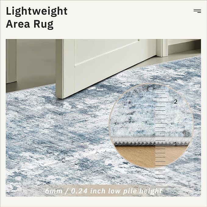 Soalmost Abstract Rug 8x10 Large Living Room Area Rugs Washable Blue/Grey | - Image 7