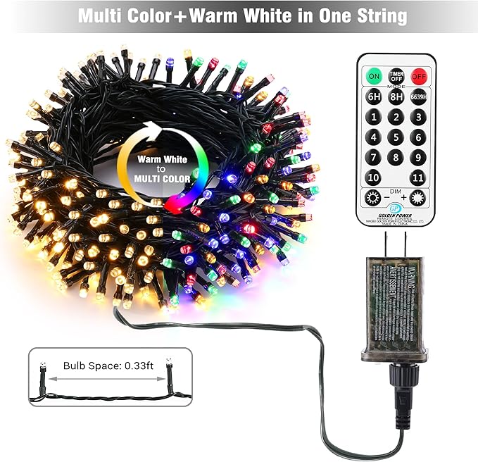 Brizled Christmas String Lights, 279ft 800 LED Color Changing Christmas Lights with Remote, 11 Modes Tree Light Warm White & Multicolor Green Wire Xmas Lights Outdoor for Xmas Party Home