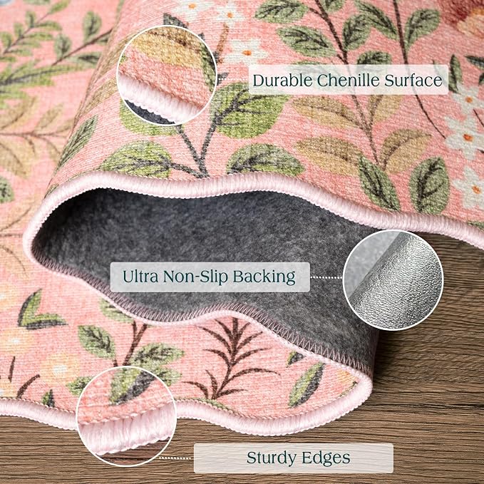 Pink Floral Entry Rug, 3x5 Ft Indoor Outdoor Mats - Image 3