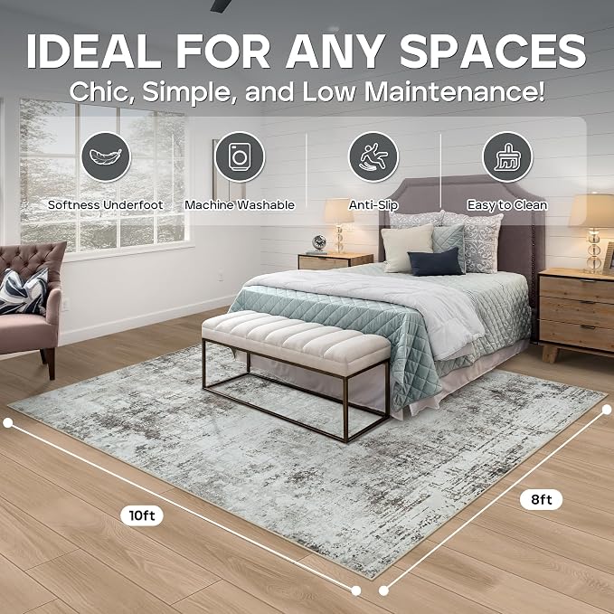 8x10 Area Rugs for Living Room Bedroom Dining Room Washable Brown Grey | Soft - Image 2