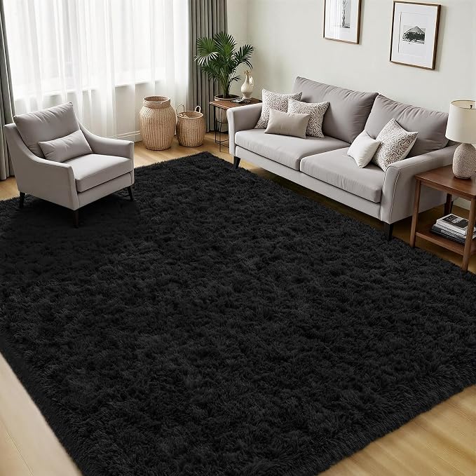 PLHXFR 5x7 Area Rugs Living Room: Fluffy Bedroom Rug Shag Carpet Black | - Image 3