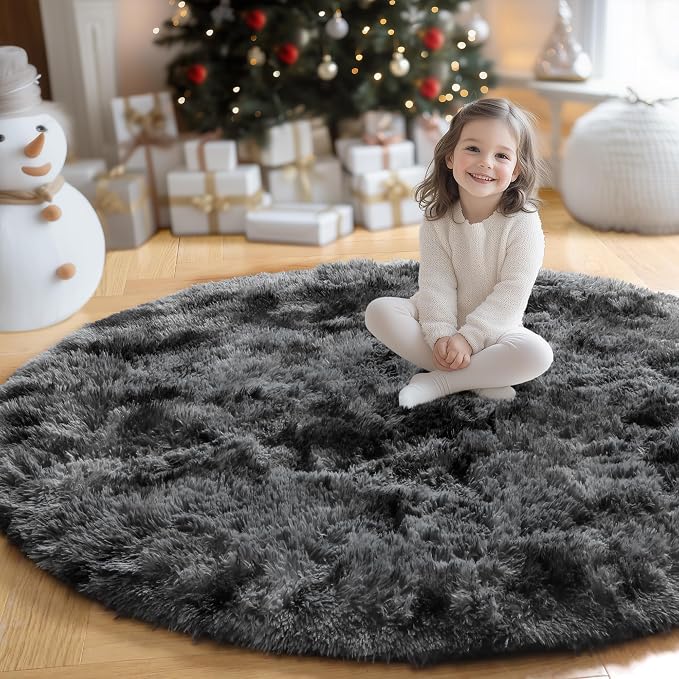 Amdrebio Tie-Dyed Dark Grey Round Circle Rug 8Ft - Image 7