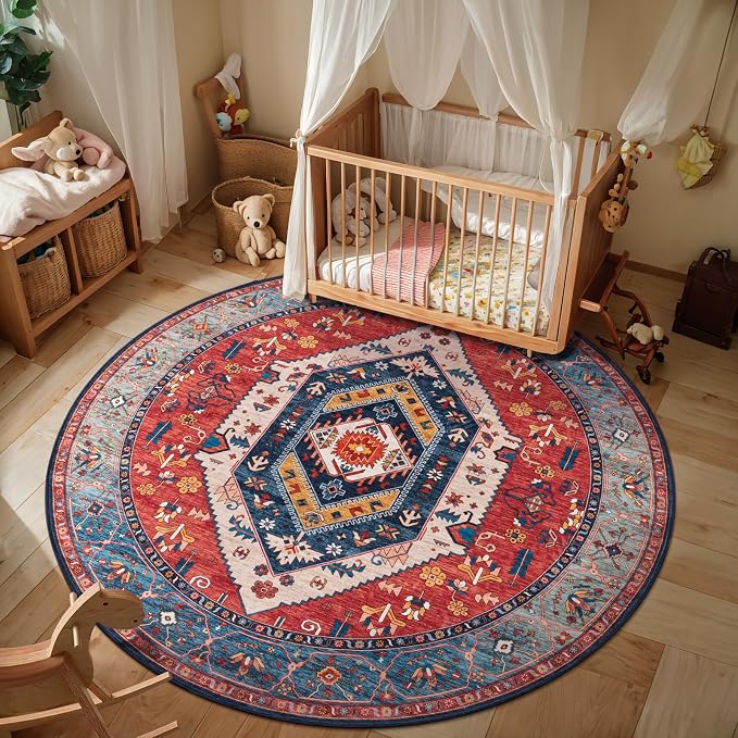 SERISSA 4ft Washable Non Slip Round Boho Area Rug - Image 5