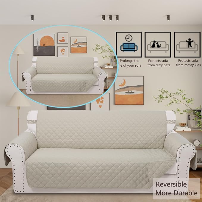 Reversible Couch Cover for 3 Cushion, Pet Friendly Water Repellent Couch Sofa - Image 2