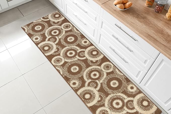 Custom Length Cut to Size Modern Farmhouse Carpet Runner Rug for Hallways, Non Slip Rubber Backed, 31 inch Wide X Customized Length, Geo Brown, 31 inch X 11 feet