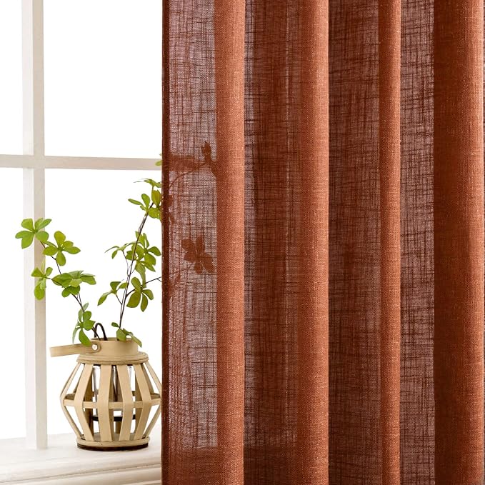 MIULEE Burnt Orange Fall Linen Curtains 52x84 Inch - Image 5