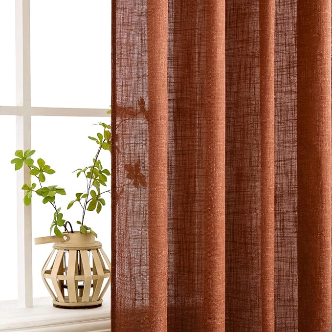 MIULEE Burnt Orange Fall Linen Curtains 52x108 Inches - Image 5