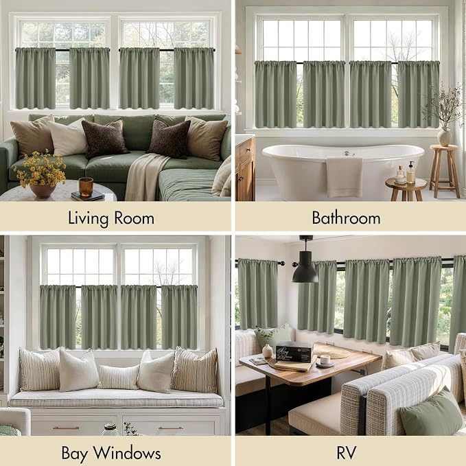 MIULEE Set of 4 Sage Green 45 Inch Short Blackout Kitchen Window Curtains | - Image 6