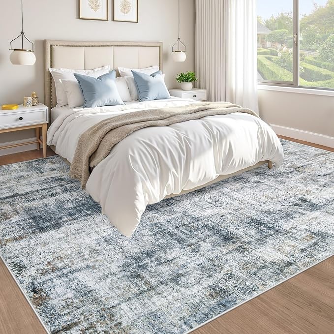 8x10 Area Rugs Washable Rug: Abstract Neutral Rugs Modern Non Slip Area Rug - Image 6