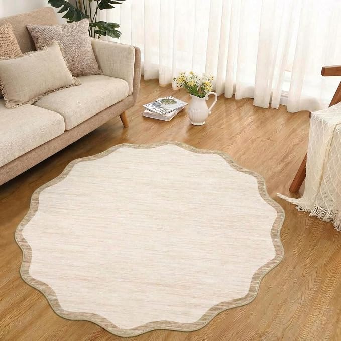 GarveeHome Scalloped Round Area Rugs 4ft Washable Small Non-Slip | Soft Boho by GarveeHome