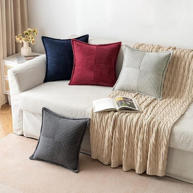 MIULEE Light Grey Corduroy Decorative Euro Sham Pillow Covers 24x24 Inch - Image 4