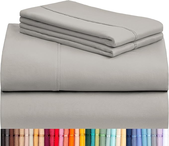 LuxClub 4 PC Full Sheet Set, Breathable Luxury Bed Sheets, Deep Pockets Wrinkle Free Cooling Bed Sheets Machine Washable Hotel Bedding Silky Soft - Light Taupe Full