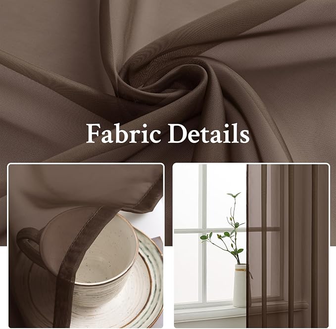 MIULEE Chocolate Brown Sheer Curtains 54 X 96 Inches, 2 Panels | Voile Drapes - Image 3