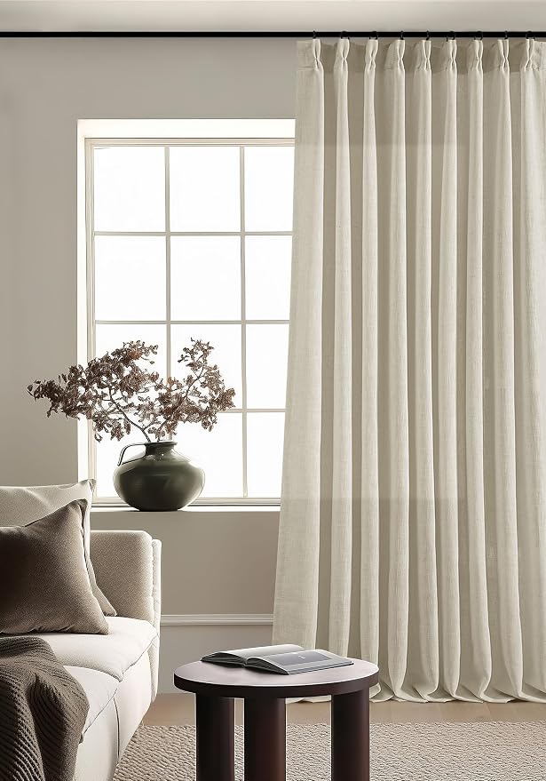 60 Inch Width 120 Inches Long Linen Pinch Pleat Curtains 1 Panel | Light by Twodrapes
