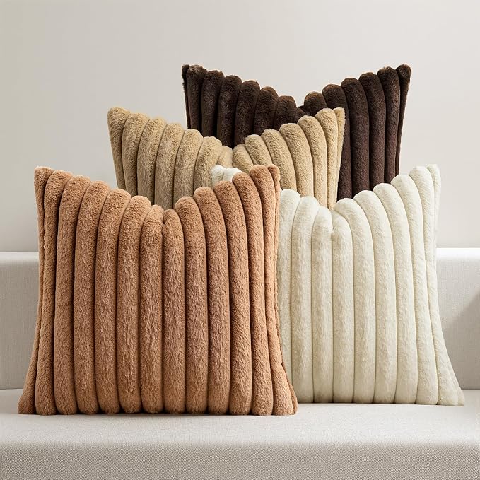 MIULEE Faux Fur Plush Decorative Throw Pillow Covers 18x18, Soft Boho Farmhouse by MIULEE