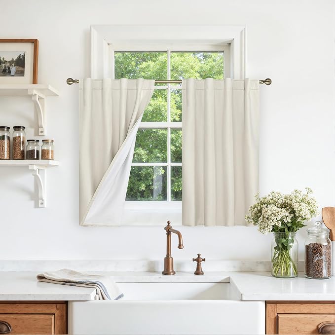 Short Linen Blackout Curtains 30 Inches by LAMIT
