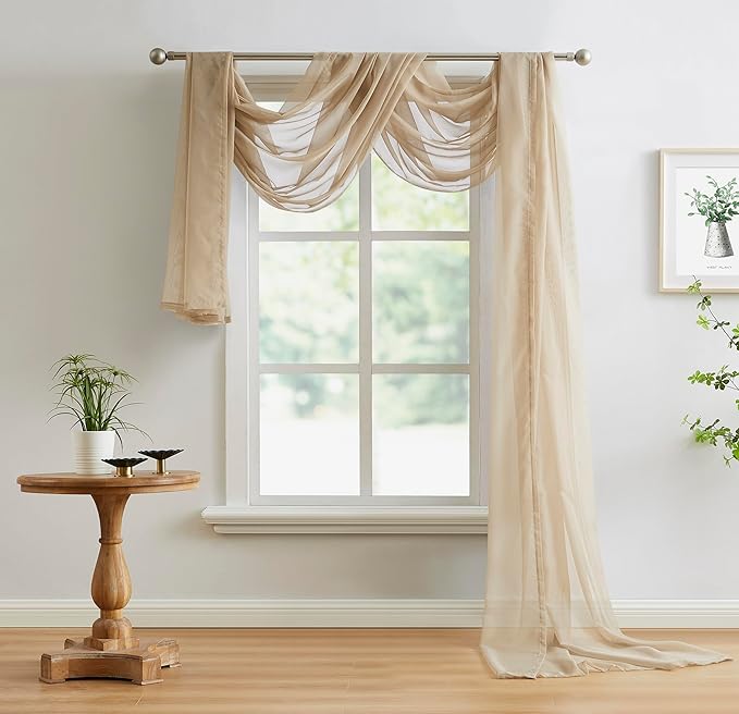 Warm Home Designs Extra Long Taupe Brown Sheer Window Scarf. Valance Scarves are 54 X 216 Inches. Great As Wedding Arch Draping Fabric, Bed Canopy Or for Decorative Project. AM Taupe 216"