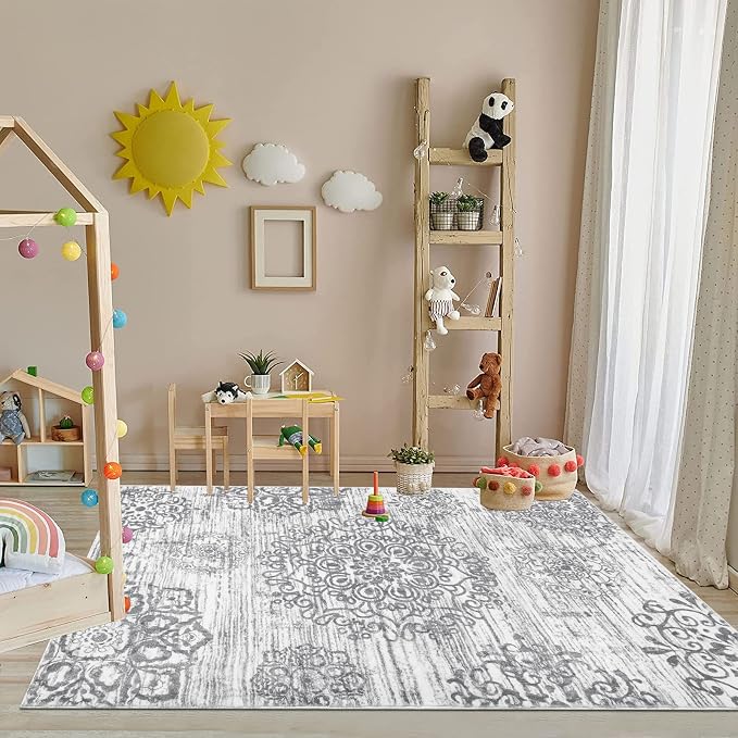 HEBE Area Rug for Living Room 4'x6', Washable Non Slip Boho Bedroom Rug | Large - Image 7