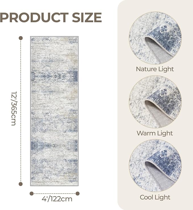 4x12 Runner Rug Non Slip, Washable Hallway Runner Rug, Nursery Room, Soft - Image 2