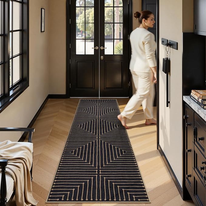 Lahome Black 2x8 Kitchen Runner, Modern Geometric Runner Rug Non Slip | - Image 6